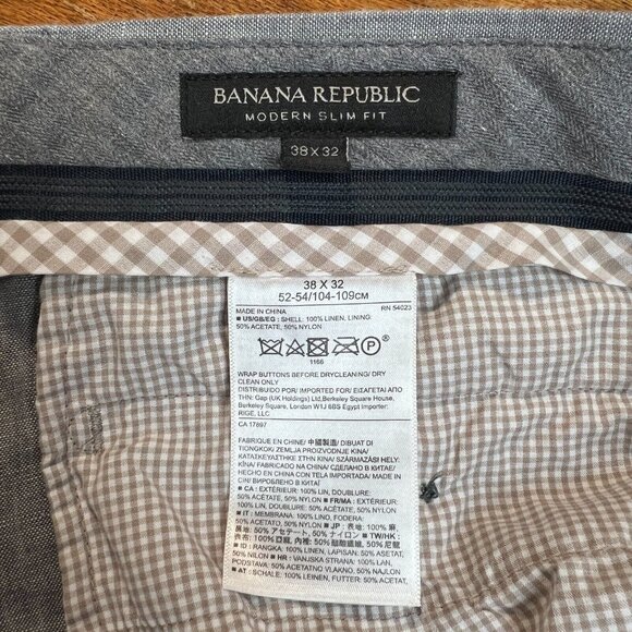 Banana Republic Modern Slim Fit Pants Mens 38x30.5 Gray 100% Linen Chino - Picture 6 of 12